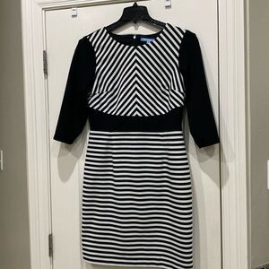 Antonio Melani black & white striped, fully lined knit dress Size 12